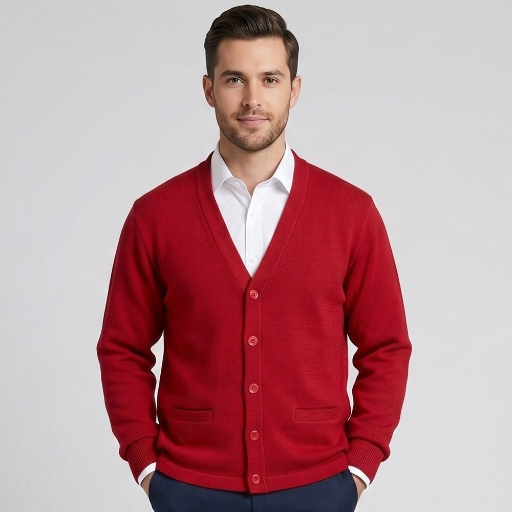 Dennis Unisex Medium Red Cardigan Sweater V-Neck Button Front School Uniform